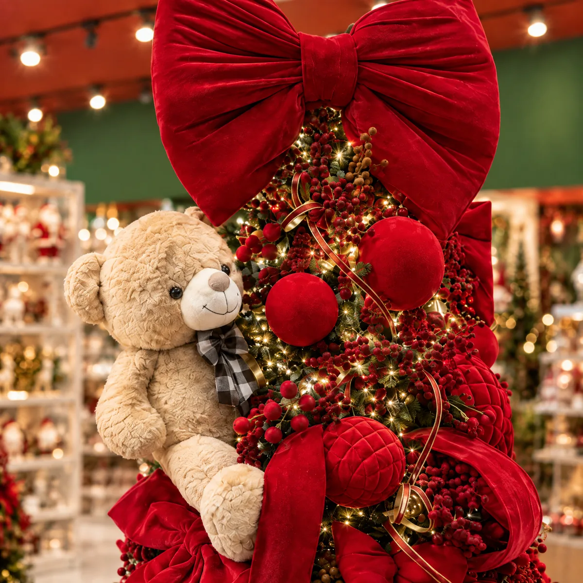 Detalhes aproximados da Árvore de Natal Urso Completa